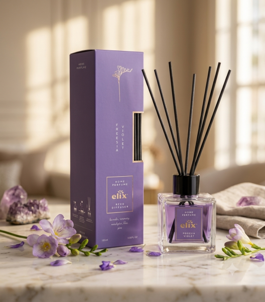 Difuzor de parfum cu bețișoare Elix Home Perfume „Freesia Violet”, 100 ml