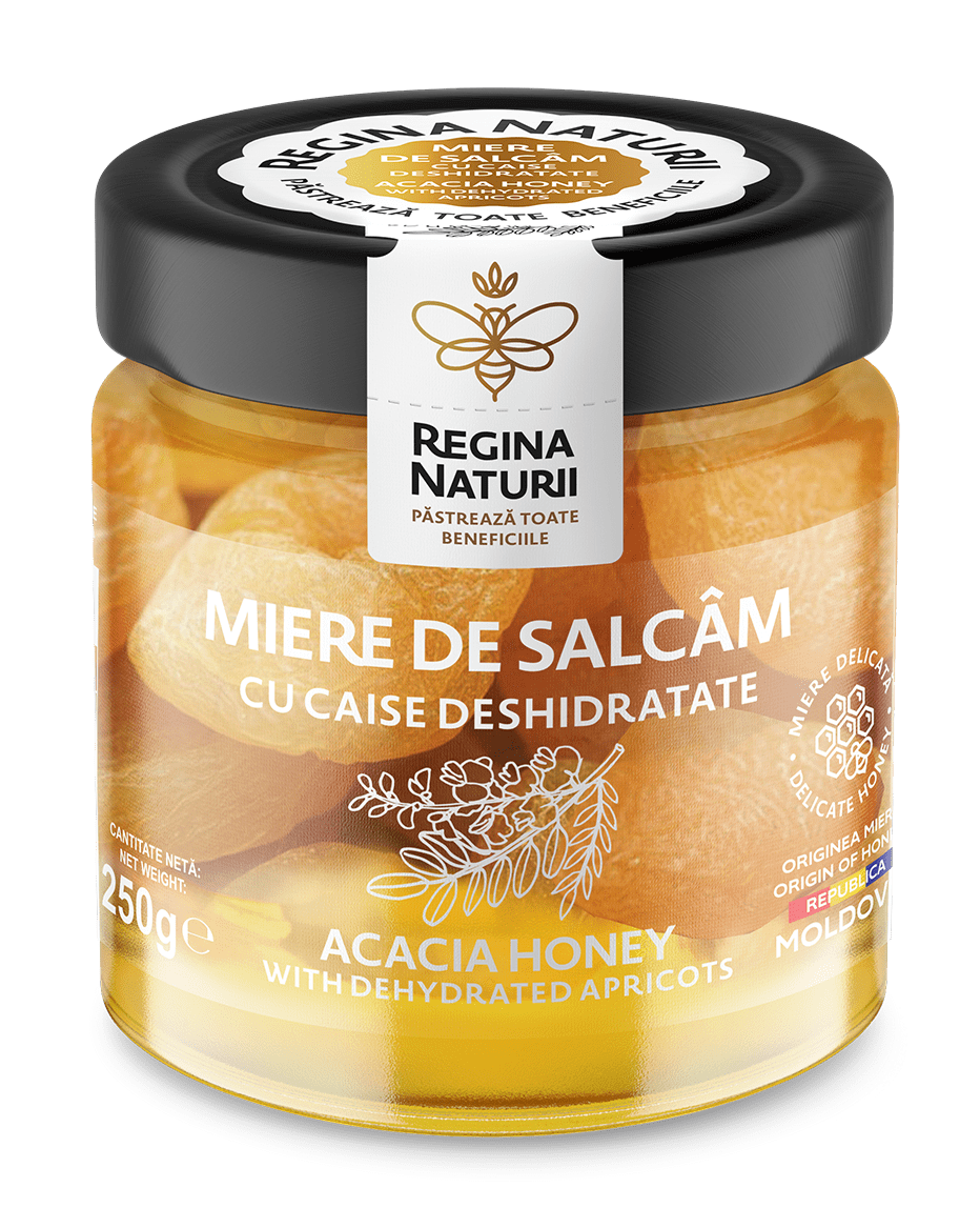 Miere de salcâm cu caise deshidratate 250g Regina Naturii