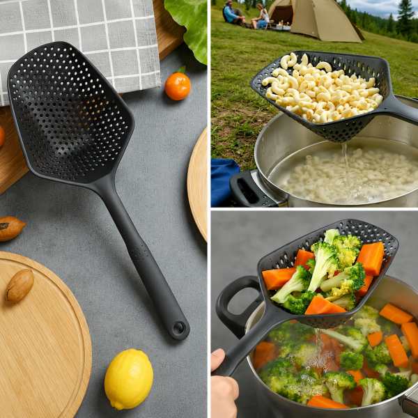 Lingură strecurătoare mare cu mâner lung pentru spaghete, tăiței și legume