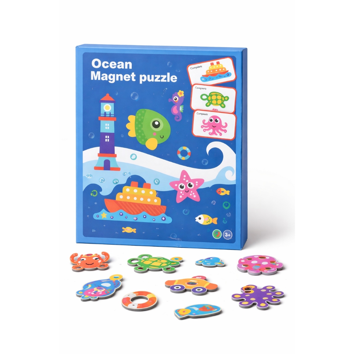Puzzle magnetic ocean copii, joc educativ magnet puzzle animale marine, jucarie Montessori, dezvoltare logica si imaginatie, puzzle cu magneti pestisori si nave, joc creativ copii 3+ ani, cadou educativ