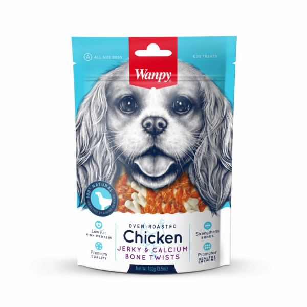 WANPY Oven-roasted Chicken Jerky & Calcium Bone Twists for DOG  100g x10 (official)