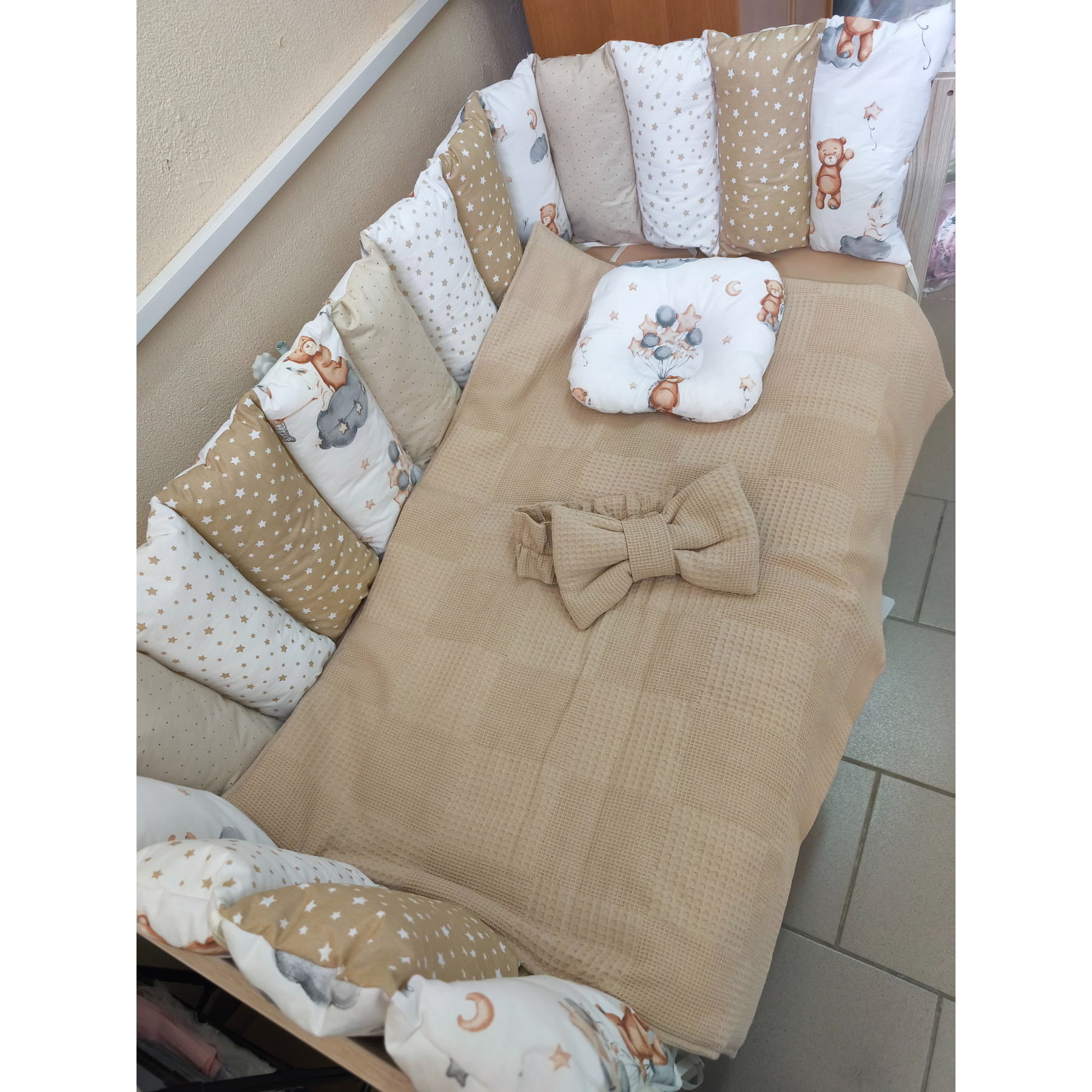 Borduri de protecție pentru pătuc Beige Bears+Vafel