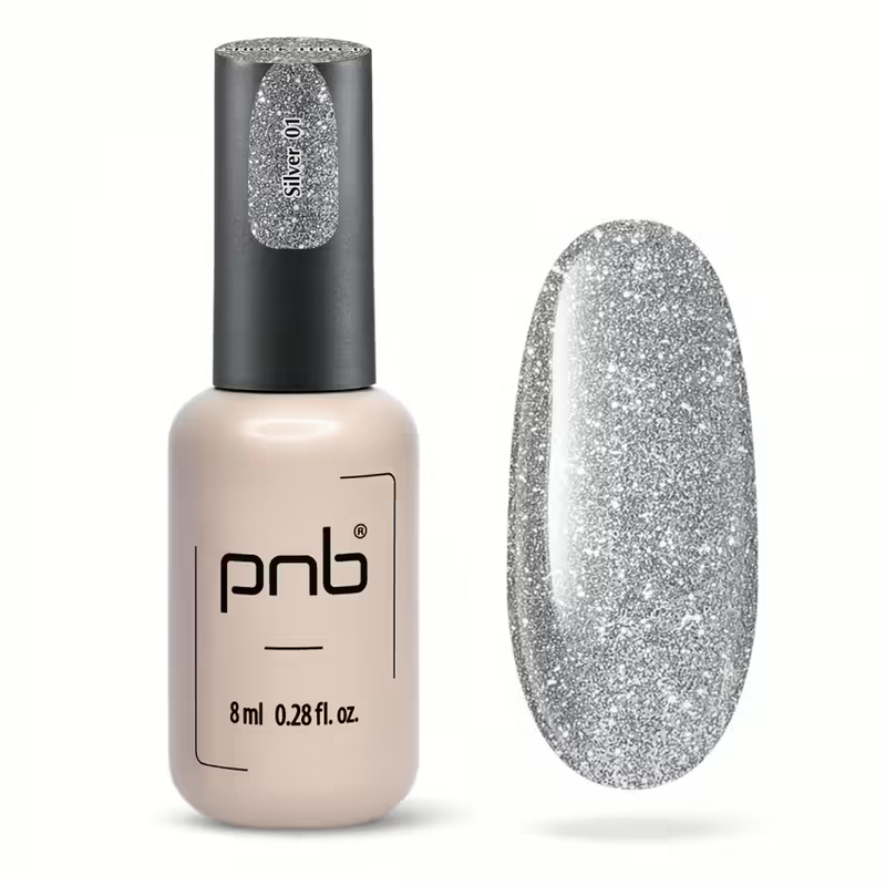 UV/LED Oja semipermanentă reflectorizantă SHOCK EFFECT 01 Silver PNB, 8 ml
