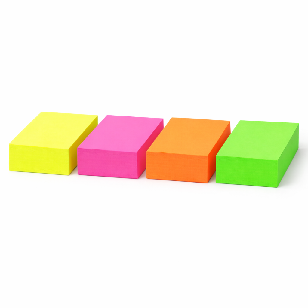 Sticky Notes Neon 38x51 mm 4Office, Notițe Autoadezive 4 Culori, 100 Foi, Mini Post-it Birou Școală, Hârtie Notițe cu Lipici pentru Markere și Reminder-e