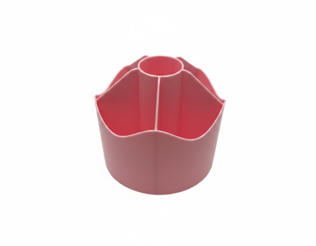 Organizator pentru birou rotund, 6 compartimente, roz, suport pixuri, accesorii birou, plastic rezistent, multifunctional, pentru masa office, casa, scoala