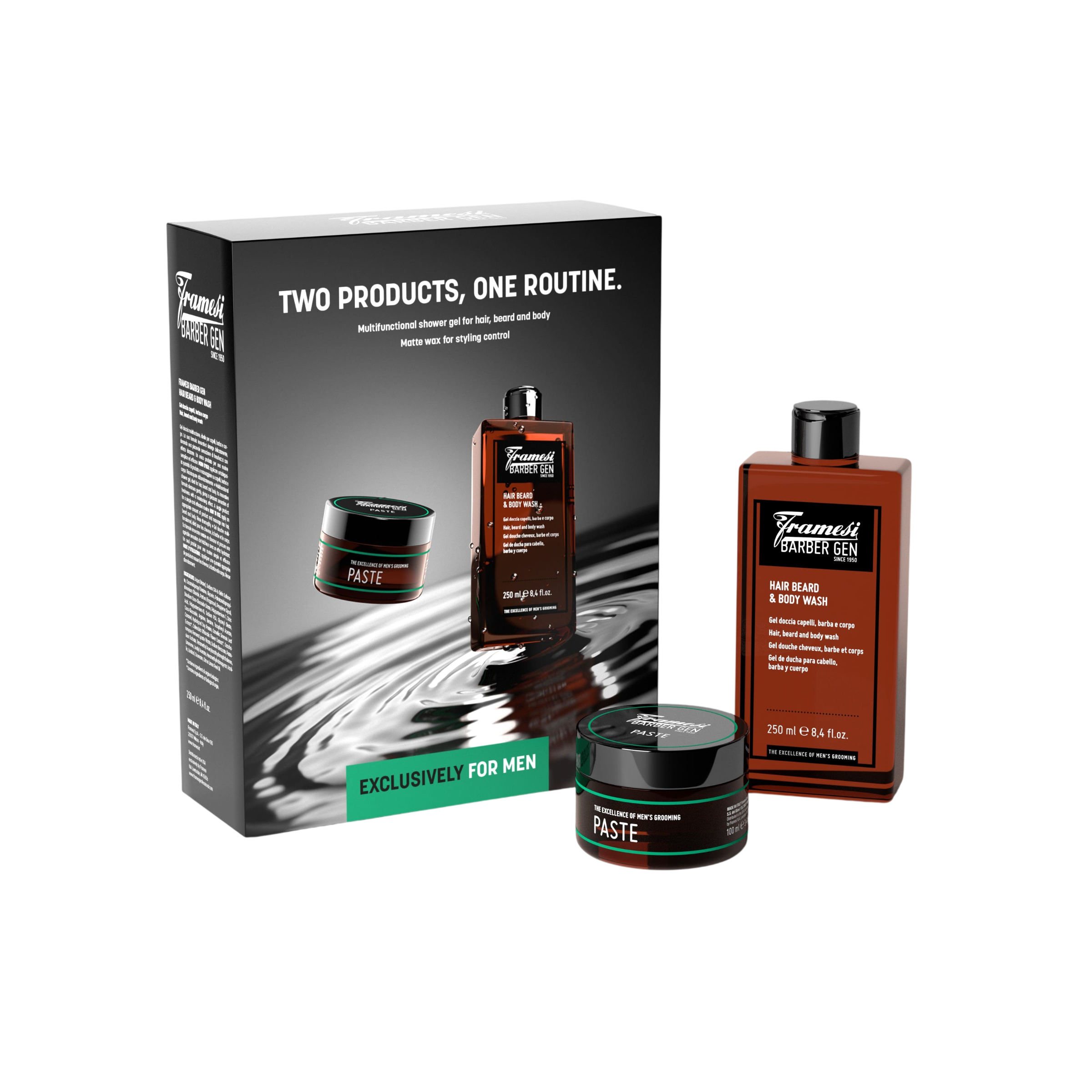 SET PENTRU STYLING ȘI ÎNGRIJIRE PĂR, BARBĂ ȘI CORP KIT BARBER GEN HAIR BEARD & BODY WASH + PASTE