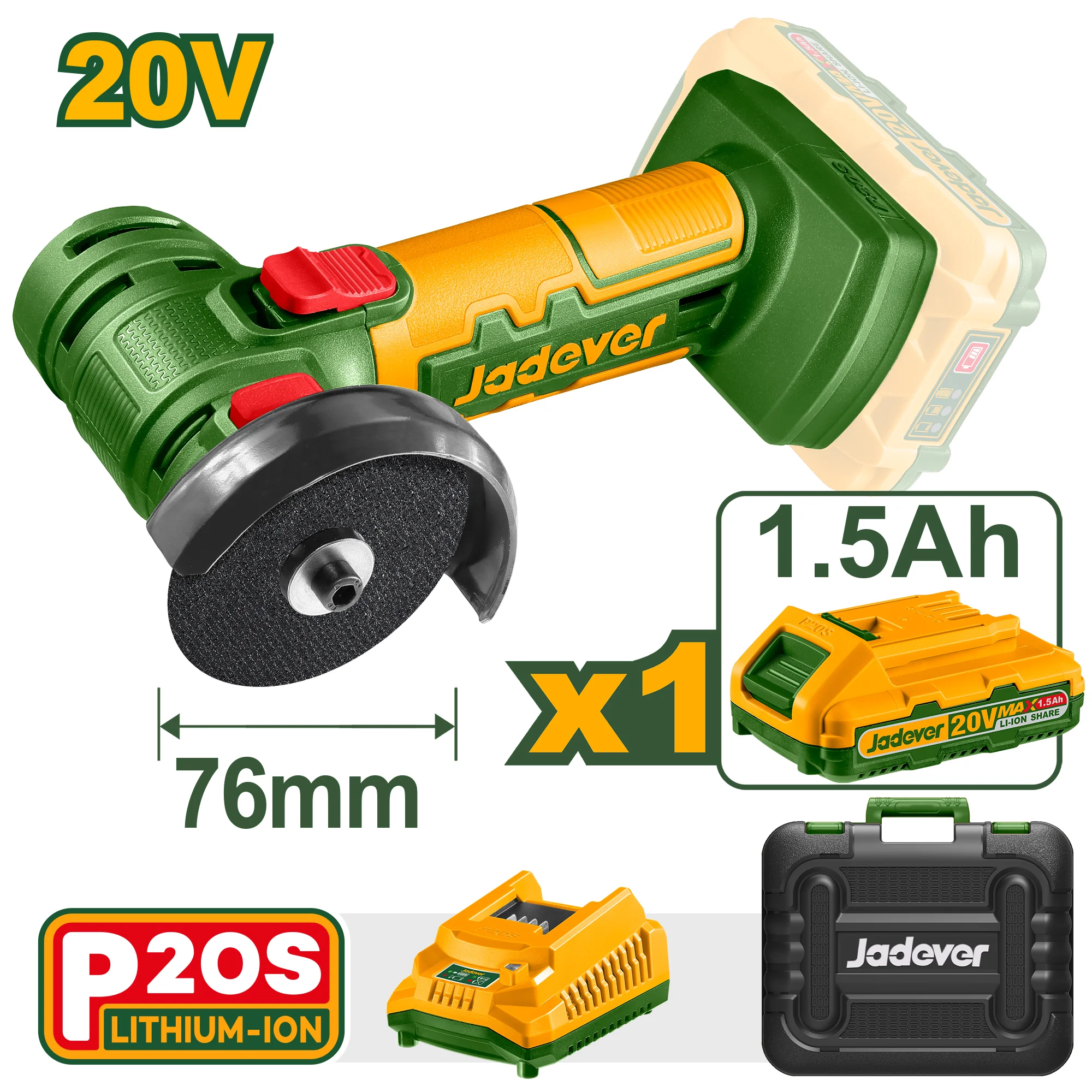 Mini polizor unghiular cu acumulator 20V 76mm + 1 ac.; Jadever