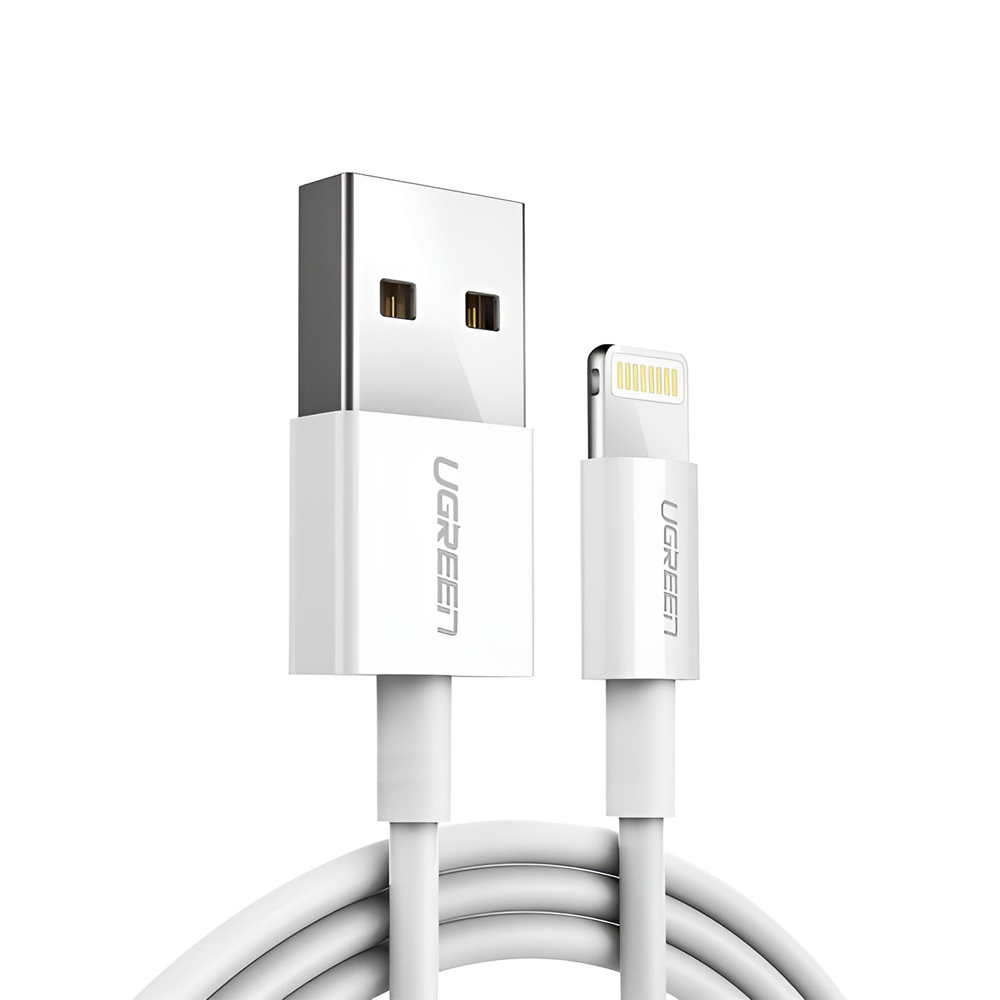 Cablu UGREEN USB-A la Lightning (MFi), 2 m, carcasă din aluminiu, împletitură de nailon, alb | US155