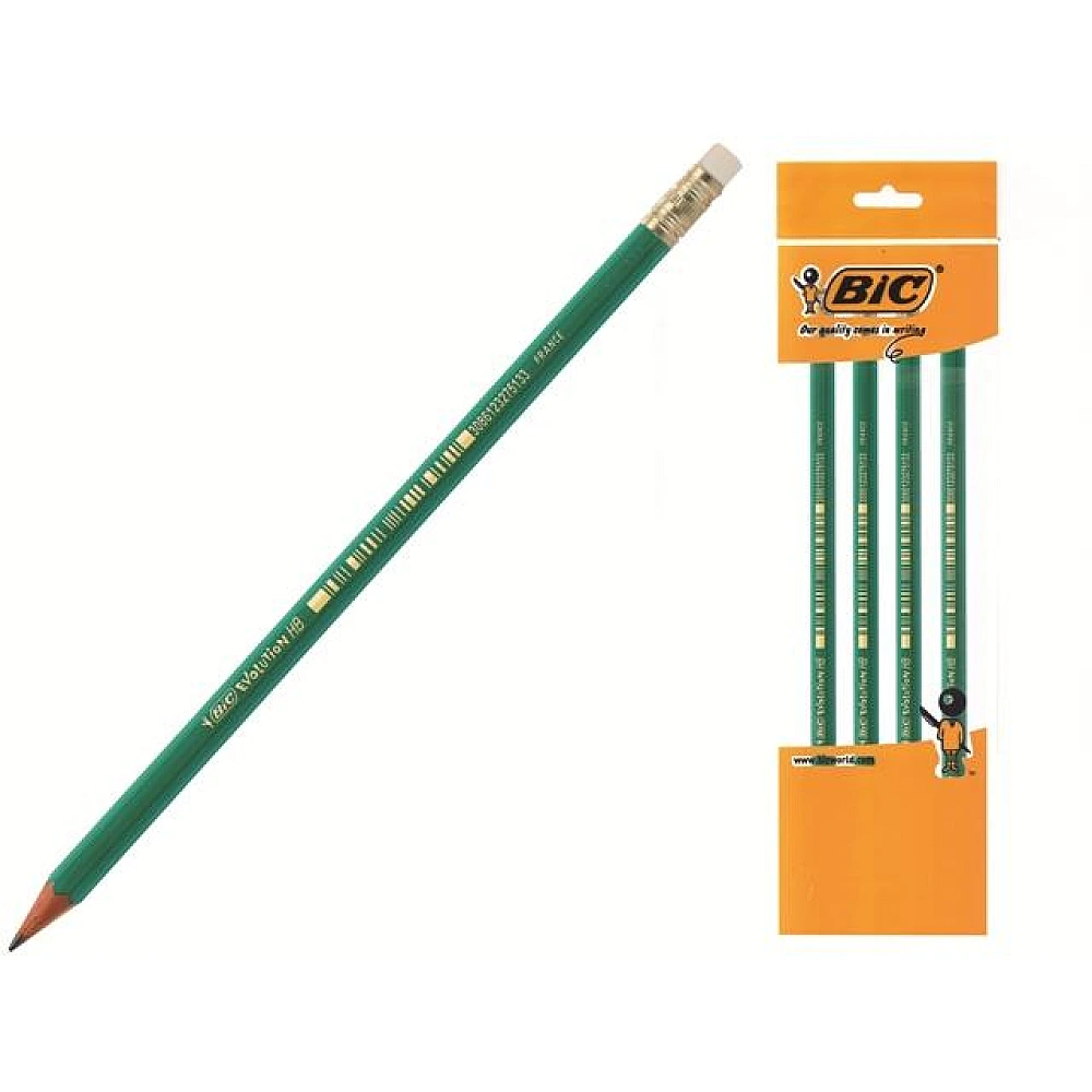 Set creioane simple 4 buc Bic Eco Evolution 655, cu radieră