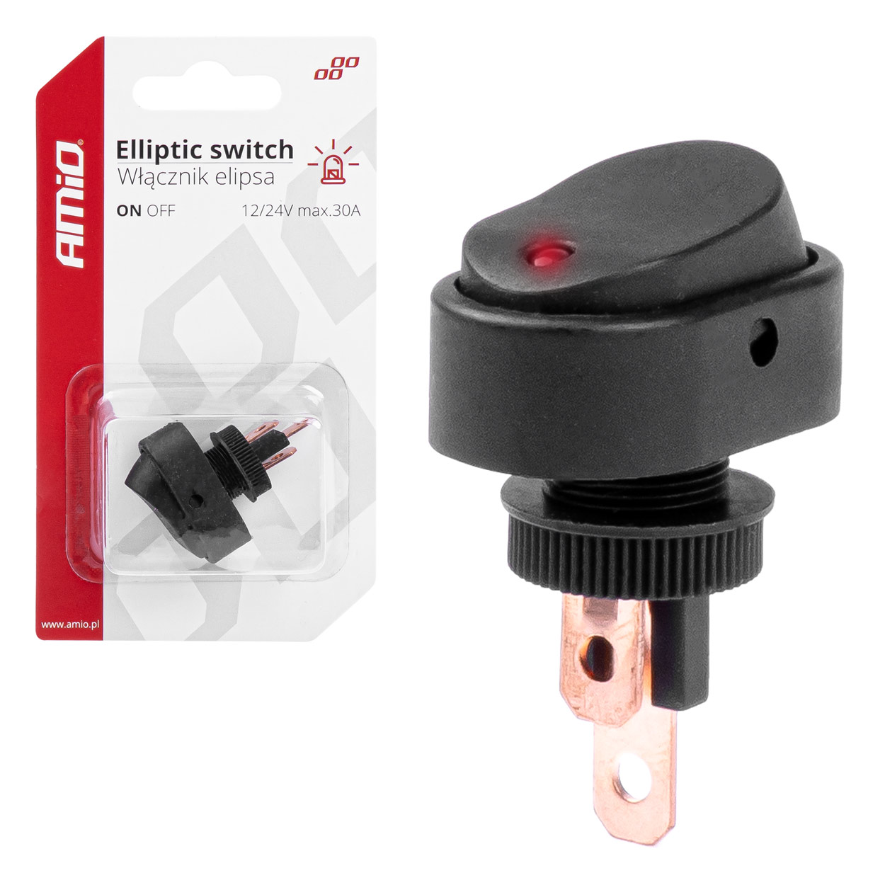 03089 Intrerupator eliptic cu lumina rosie 12/24V max 30A ON/OFF BU12