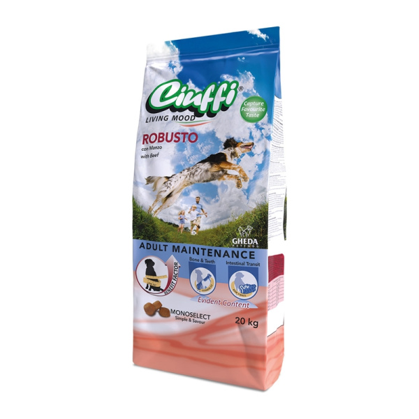 GHEDA hrana pentru caini  CIUFFI ROBUSTO ( vita)  20kg
