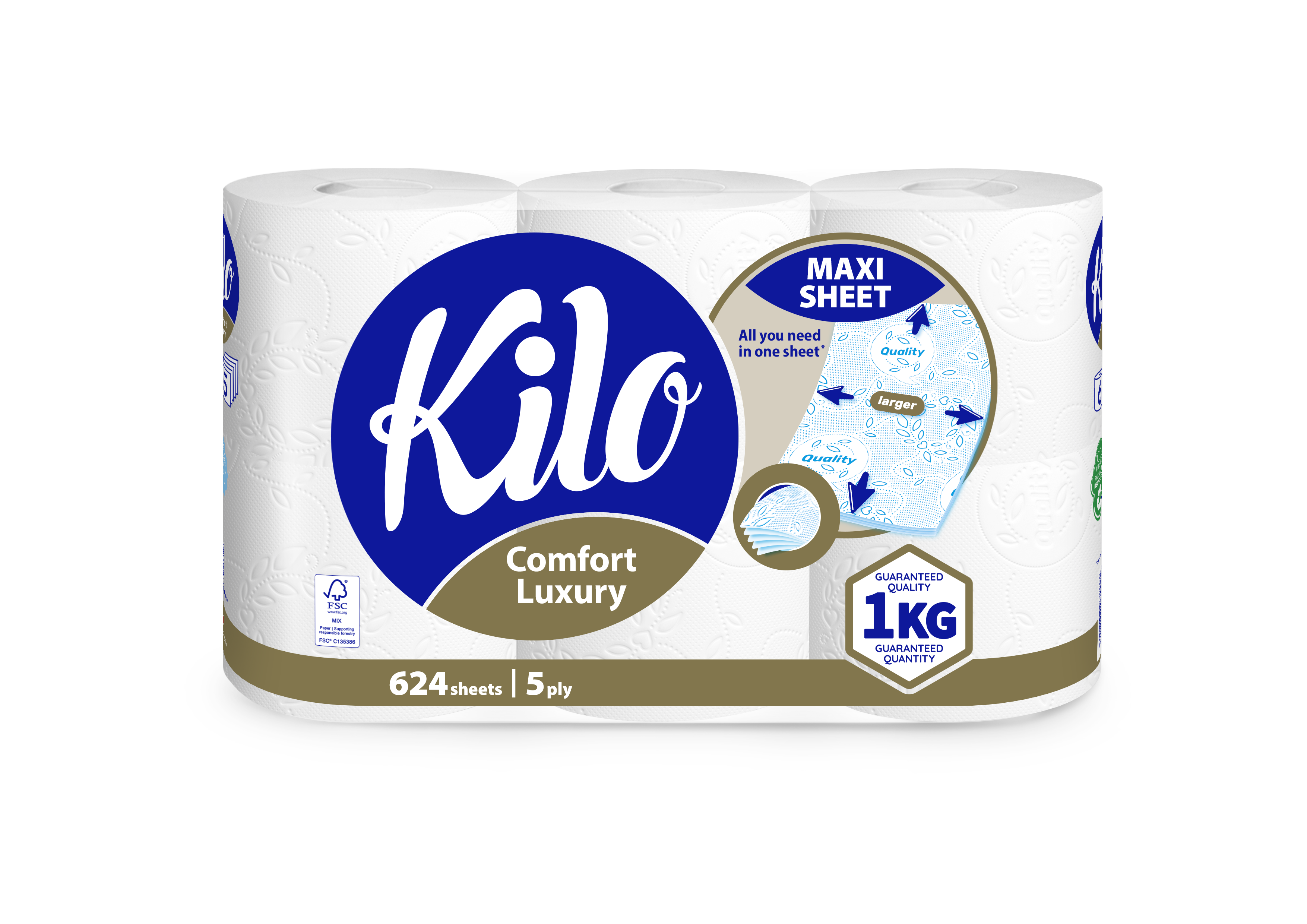 KILO Comfort Luxury Hirtie Igienica 1KG 5 straturi, 104 foi(18.7m) 6 role