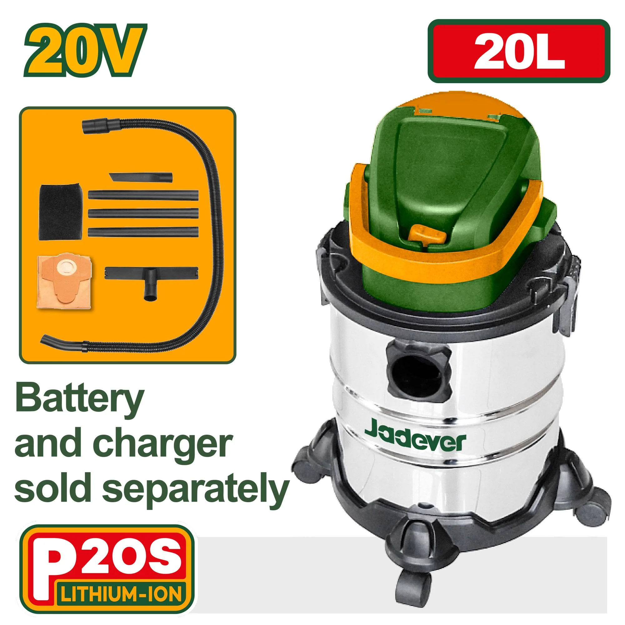 Aspirator fără fir 20V 20L cu furtun 1.5m Jadever JDQV1A20