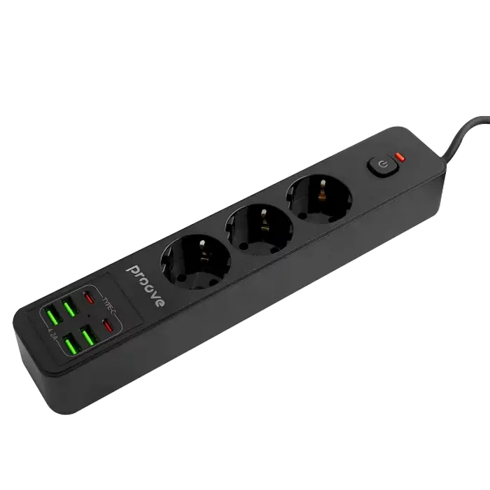 Prelungitor electric Proove Power Strip P-03, 3 Prize, 2m, Negru