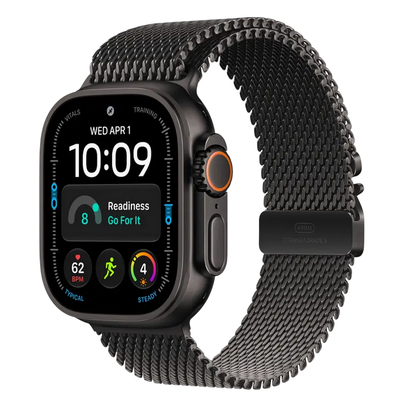 Apple Watch Ultra 4 GPS + Cellular, 49mm Black Titanium Case with Black Titanium Milanese Loop - M M