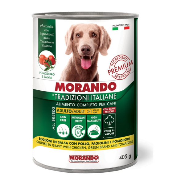 MORANDO Hrană umedă  pentru caini MORANDO LE TRADIZIONI ITALIANE Cane CHICKEN, GREEN BEANS AND TOMATOES (PUI, FASOLE VERDE ȘI ROȘII)405g