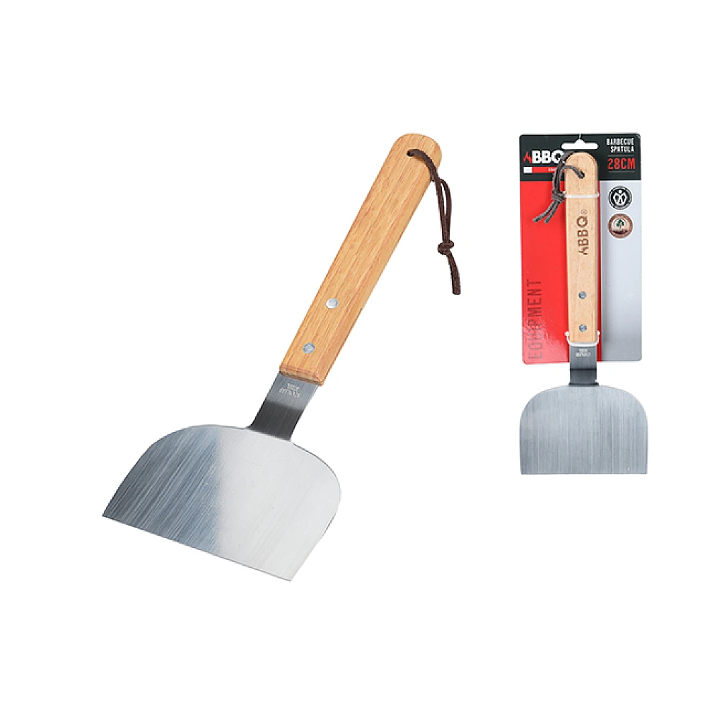 Spatula pentru hamburger BBQ 28X11cm, maner lemn 16cm