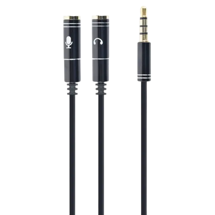 Audio Adaptor Cablexpert CCA-417M, 3.5mm 4-pin (M) - 2x 3.5mm 3-pin (F), 0,2m, Negru