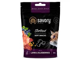 Savory Cat Sterilised Soft Snack 50g, recompense cu miel și afine pentru pisici