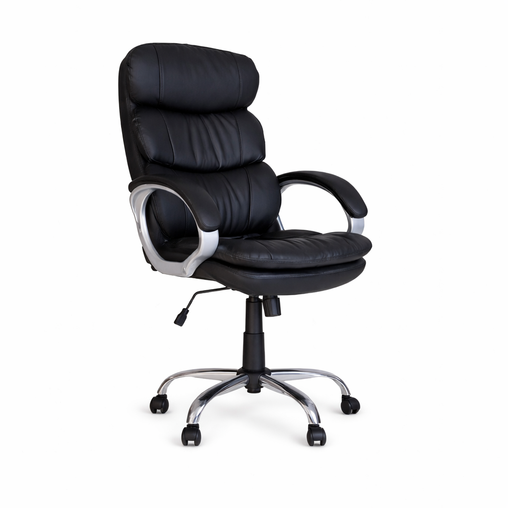 Scaun birou DOLCE TILT ECO-30, ergonomic, piele ecologică neagră, bază metal cromat, mecanism TILT, reglabil pe înălțime