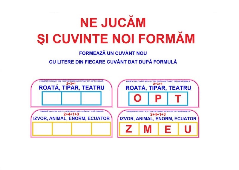 L-141 Formează un cuvânt nou cu litere din fiecare cuvânt dat după formulă - planşe A4