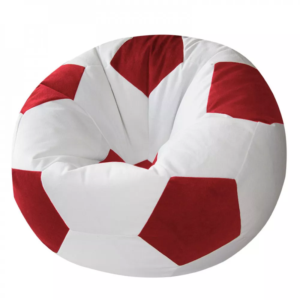 Fotoliu BeanBag minge din velur, culoarea alba cu rosu