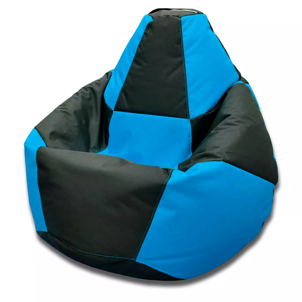 Fotoliu BeanBag Pară Șahmate, marimea "XXL" din Oxford 600D culoare neagra cu albastru deschis
