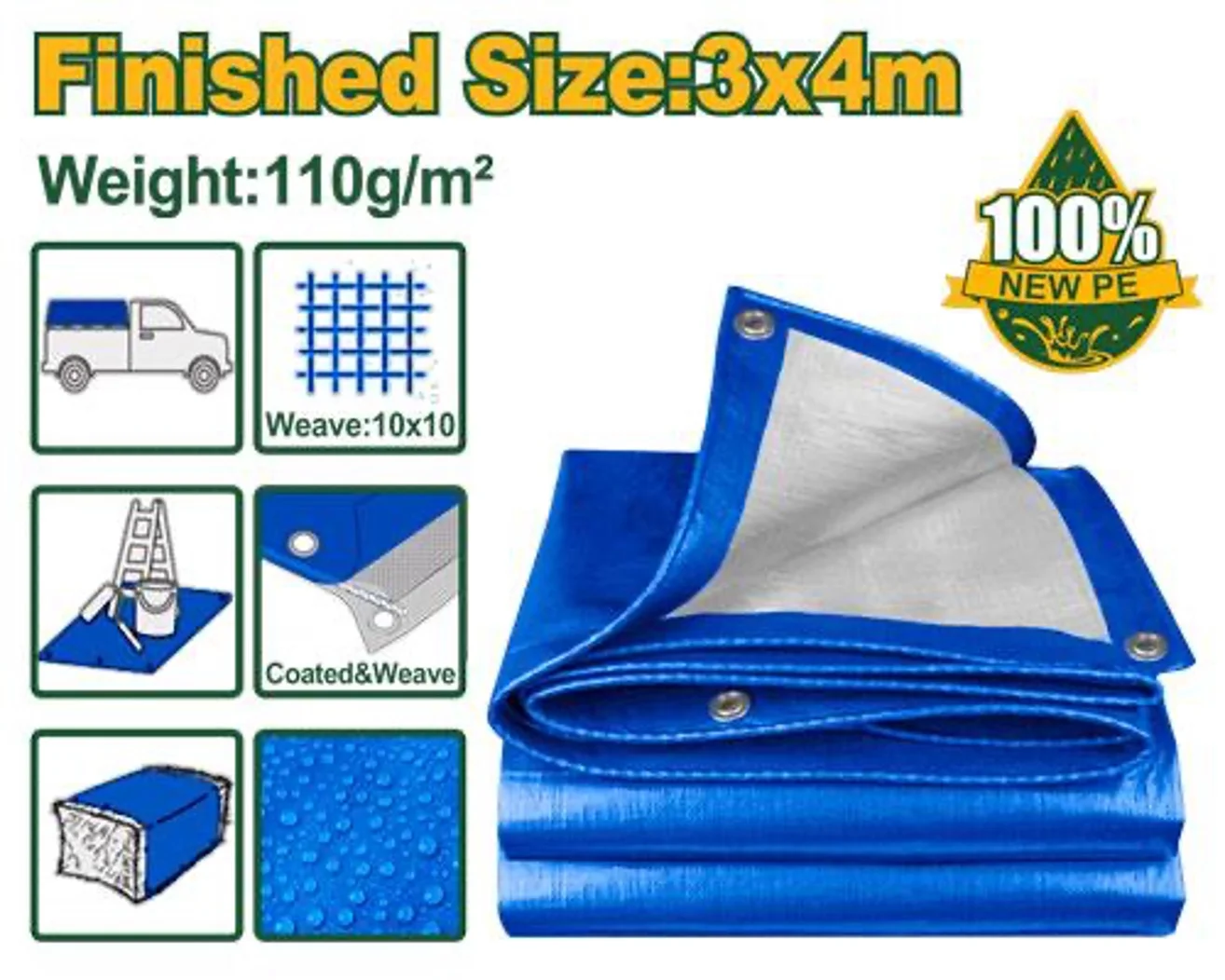 Prelată impermeabilă din PE (Ușoară) 3x4m 110g/m² JDTQ1834 Jadever