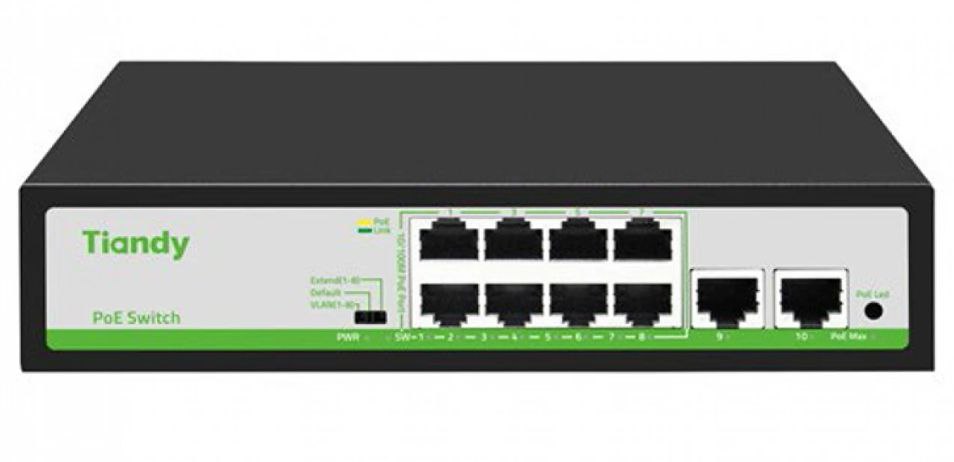 Switch PoE Tiandy TC-P3S010, 8xPoE, 2xUplink, max. 90W