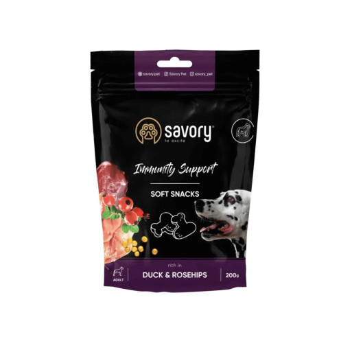 Savory dog soft snacks Immunity Support. Duck&Rosehips 200 g, recompensе pentru întărirea sistemului imunitar al câinilor, cu rață și măceșe