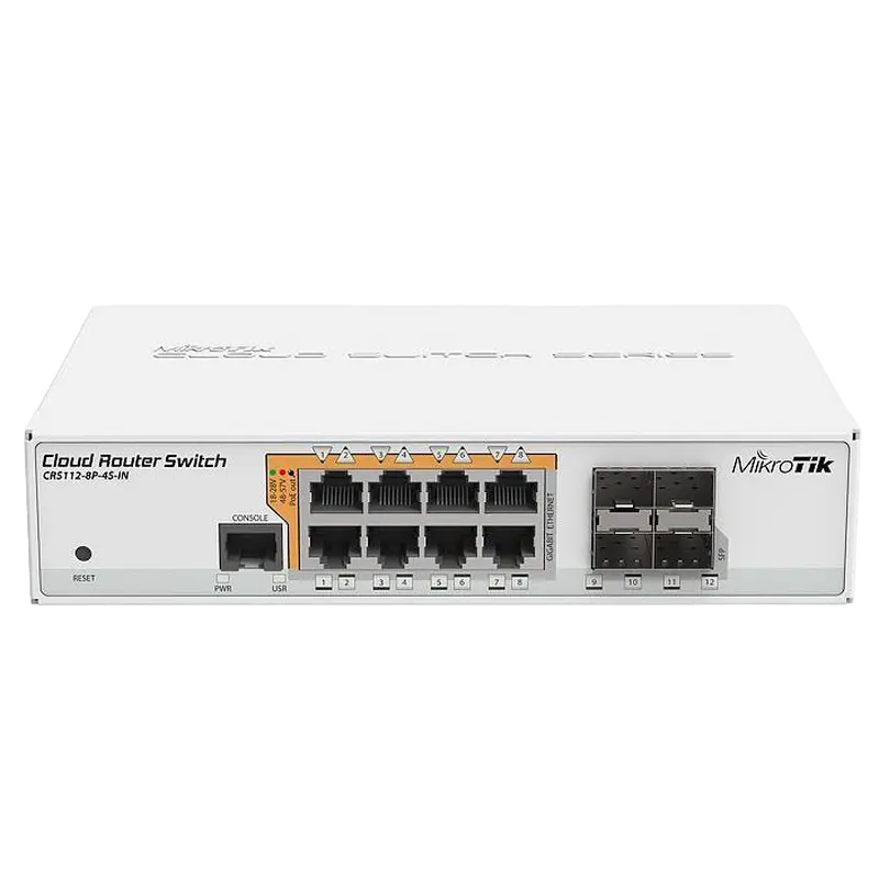 Comutator Router MikroTik CRS112-8P-4S-IN, Alb