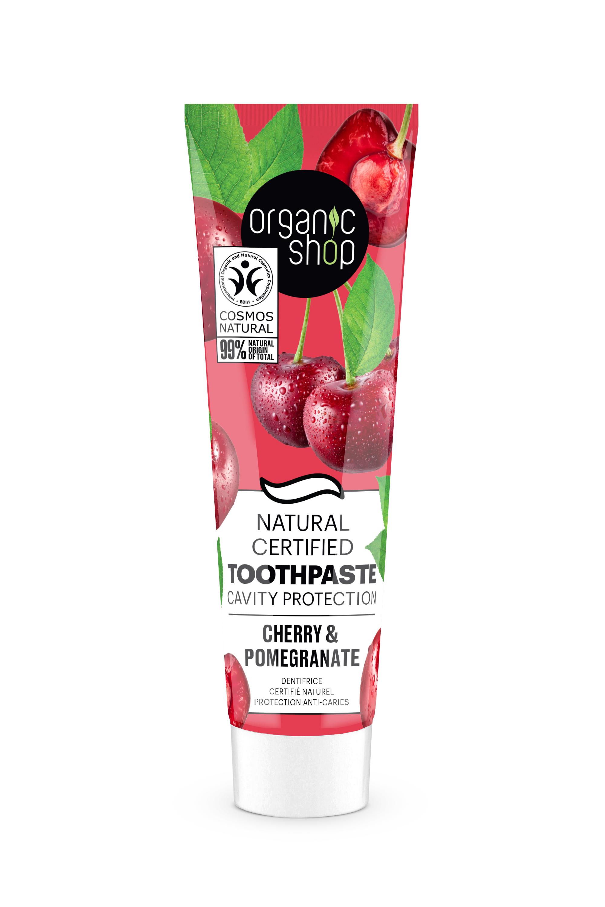 Organic Shop Pastă de dinți protecție orală cu cireșe și rodie, 100g