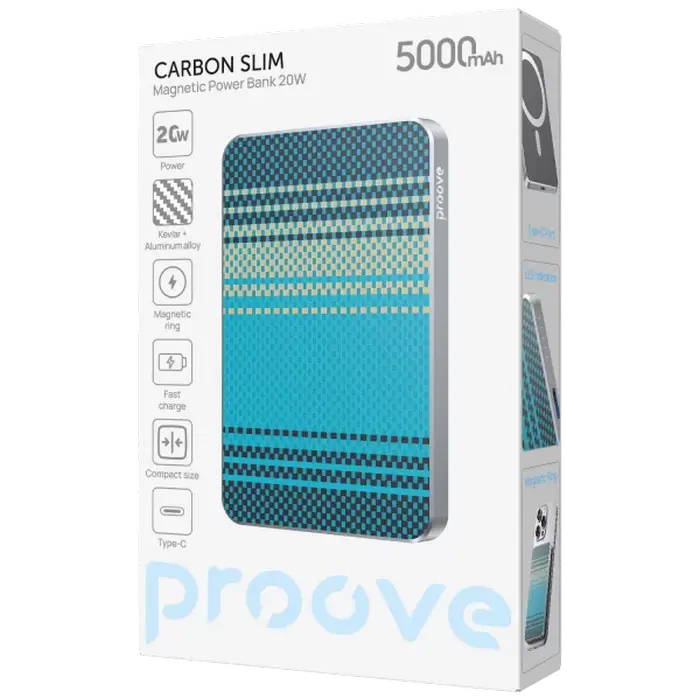 Acumulator extern Proove Carbon Slim 20W, 5000mAh, Argintiu