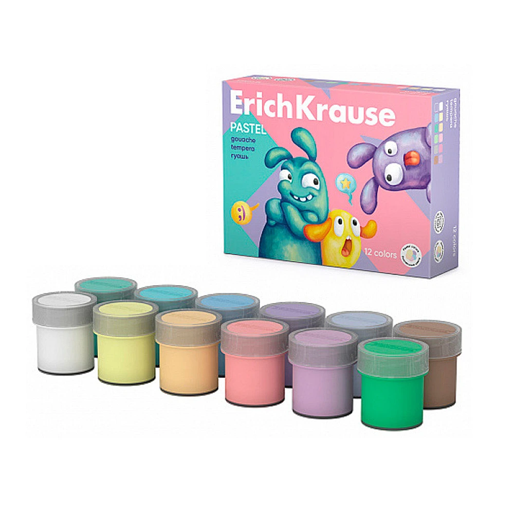 Set de vopsea de guase ErichKrause Jolly Friends Pastel 12 culori, 20 ml