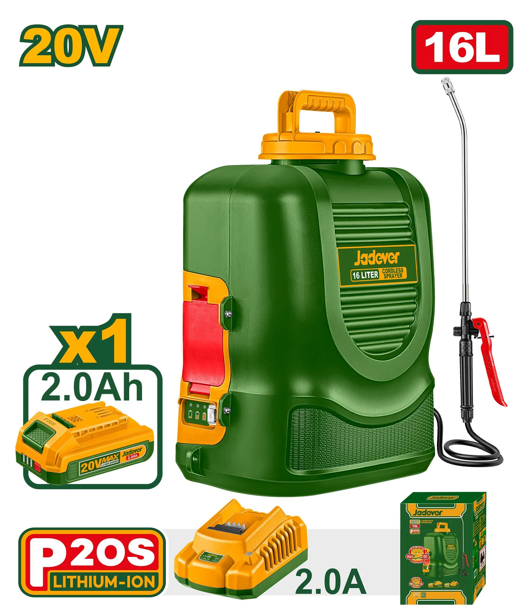 Pulverizator fără fir 20V 16L cu acumulator și încărcător Jadever JDLSY20162