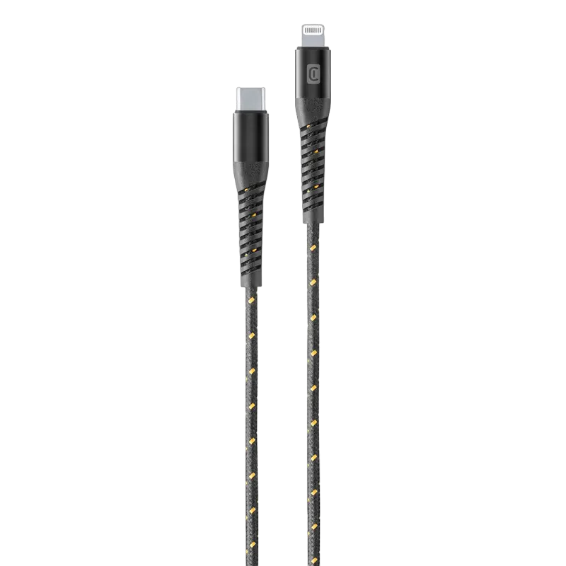 Cablu de încărcare și date Cellularline Strong Cable, Lightning/USB Type-C, 2m, Negru