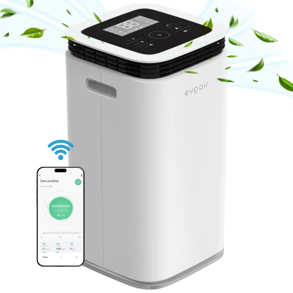 Dezumidificator Evoair, FlexiDry 12 Smart, 12l/24h, Senzor de Umiditate, Functie Ionizare, Uscare Rufe, Rezervor 2.2l, Alb