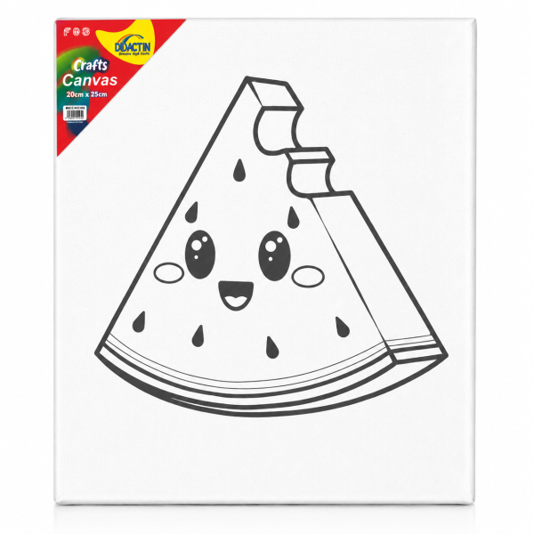Set creatie de pictura Canvas pentru copii, Pepene Verde, Cu imagine de referinta, Pictura pe panza de pictat manual, Include vopsele acrilice si pensula, 25x20 cm, Activitate creativa si relaxanta