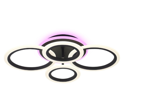 Lustra LED cu telecomanda 104W ACR-8067 Neagra, design Circle RGB, 4 brate, lumina reglabila 3000K-6500K