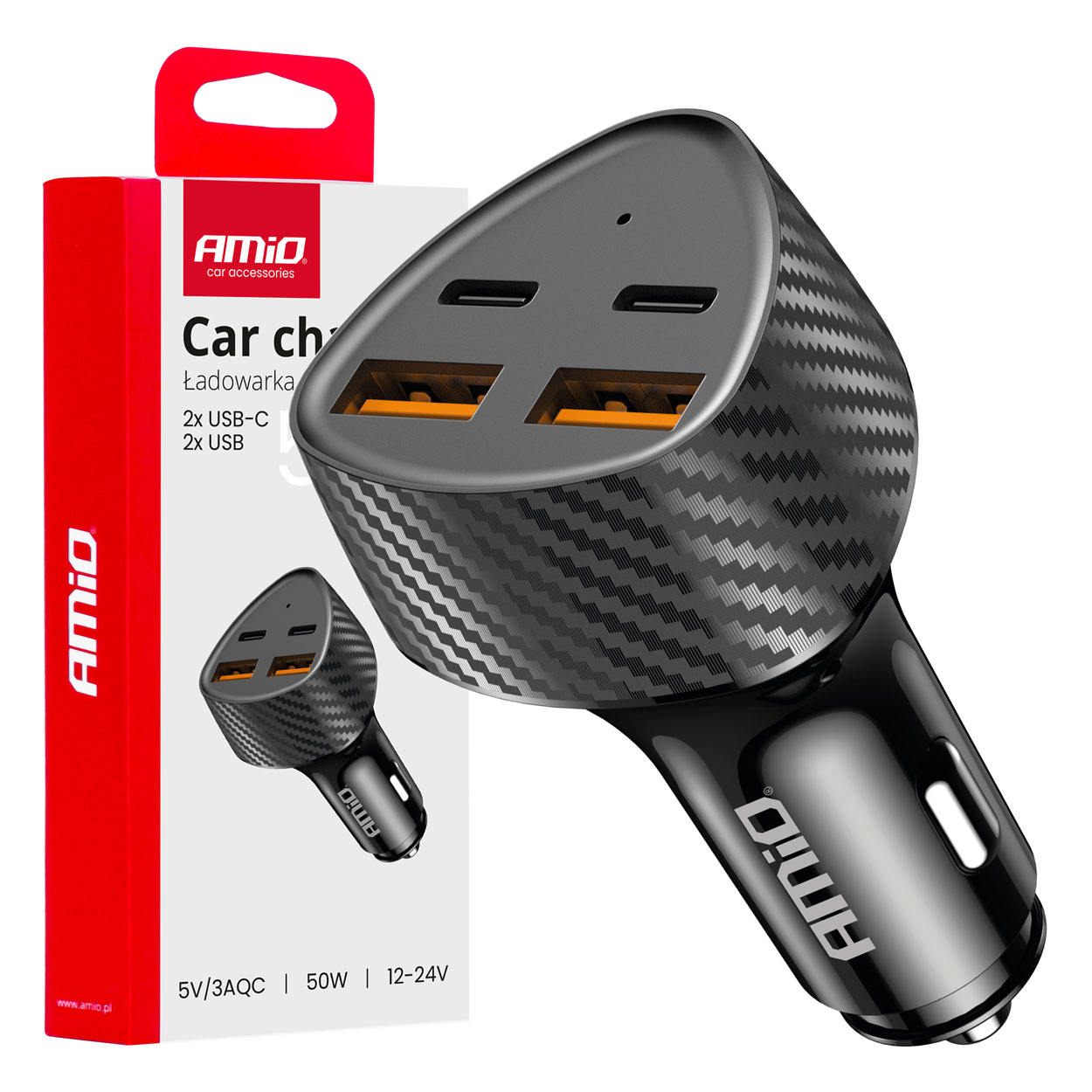 04284 Incarcator auto 50 Р’С‚ 2x USB-A + 2x USB-C
