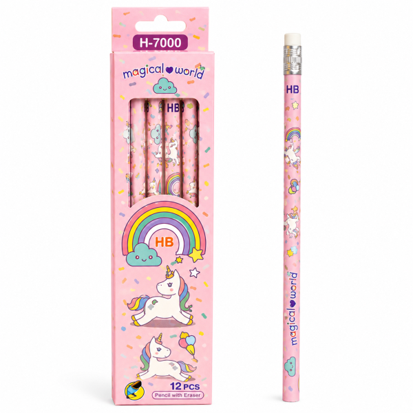Set 12 creioane grafit HB cu model unicorn, creioane colorate pastel pentru scoala