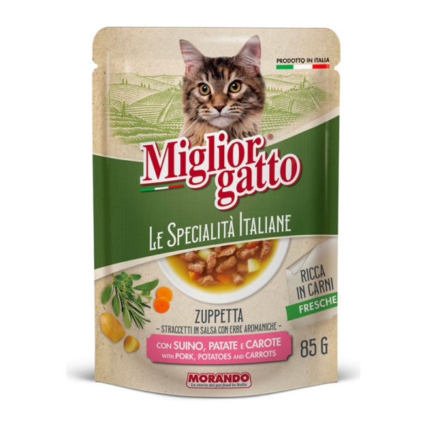 MORANDO pouch  pentru pisici  Migliorgatto Specialità Italiane  SOUP POUCH  SUINO PAT PORK CARO Supă cu porc 85g