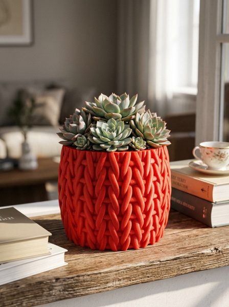 Ghiveci decorativ în stil tricotat
