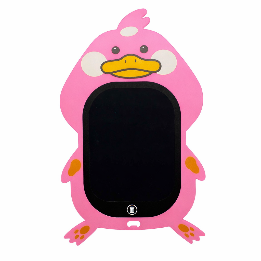 Tableta LCD scris si desen copii 8.5 inch, ratusca roz, ecran negru, stergere rapida, stylus inclus, tabla magica reutilizabila, jucarie educativa copii 3+ ani, tablet writing pad