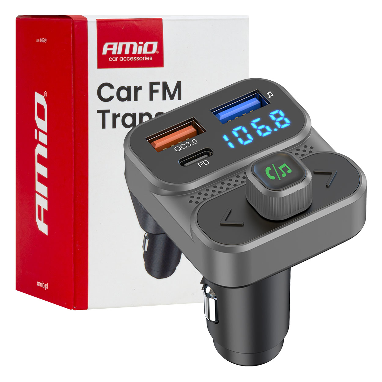 04649 Transmitator FM auto 2Г—USB-A 1Г—USB 12V 24V