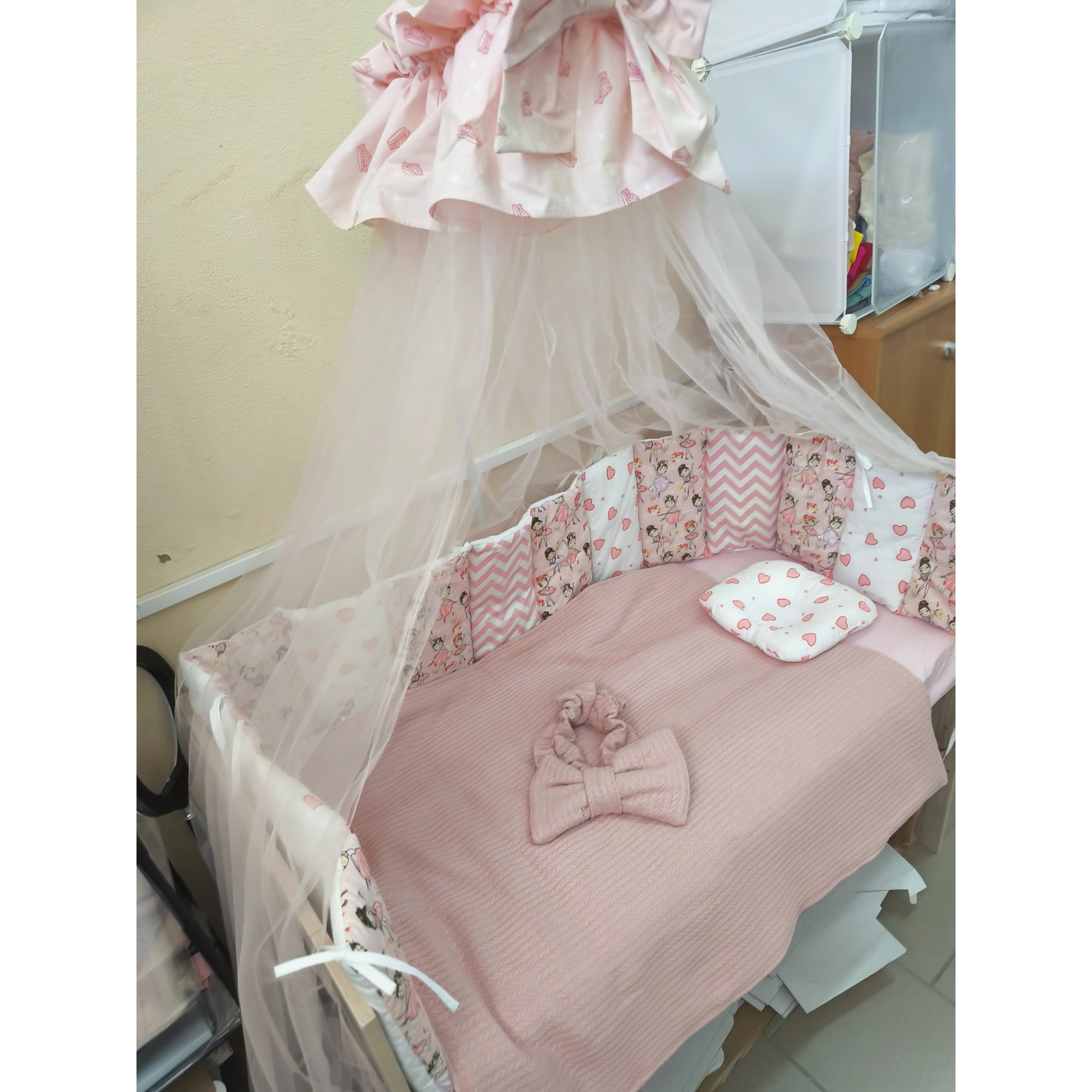 Borduri de protecție pentru pătuc Gardulet Subțire Pink Balerine+Baldahin