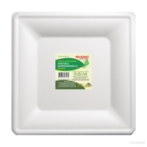 Farfurie biodegradabila din trestie de zahar plata patrata 200mm  4buc  BIO-P200-04