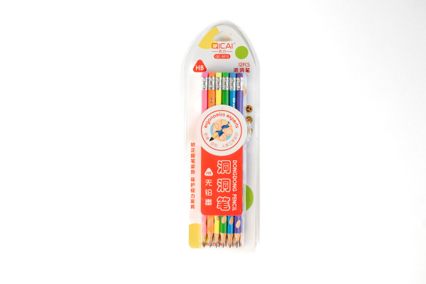 Set 12 creioane NEON HB de grafit cu radiera  QICAI