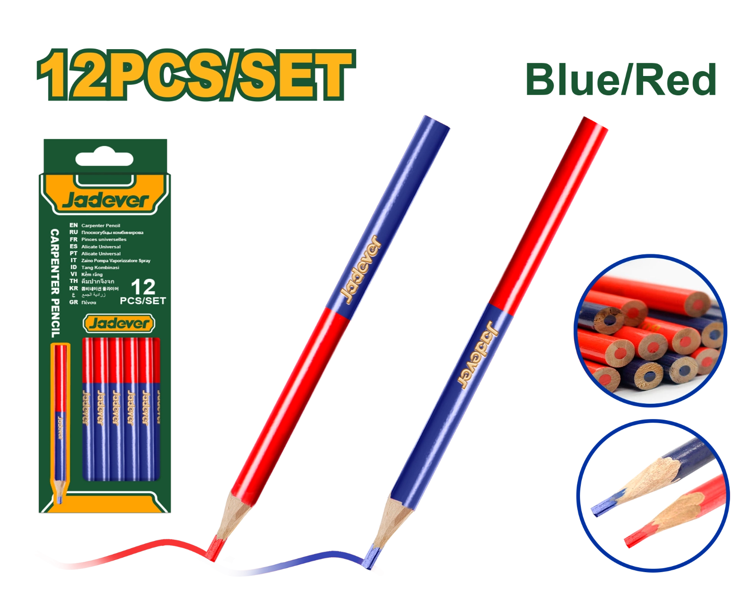 Creion de tâmplărie bicolor roșu/albastru (set 12 buc) Jadever JDMQ2512