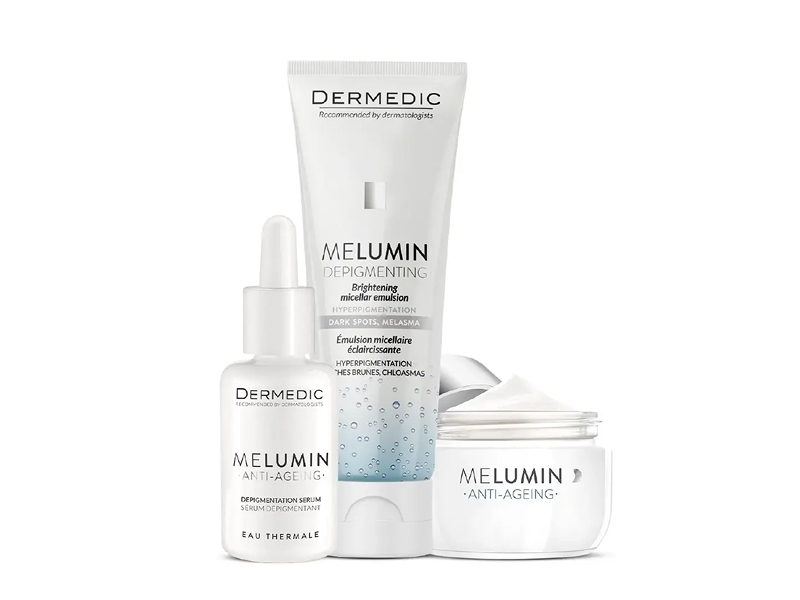 Dermedic melumin Set ser depigmentant 30ml+ crema inalbitoare SPF50+ de zi 15ml + Emulsie micelara depigmentanta 25ml